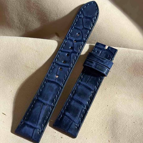 cro-2049 ヌバック クロコダイル  腕時計ベルト ネイビー (ラグ幅20 mm - バックル幅18 mm)