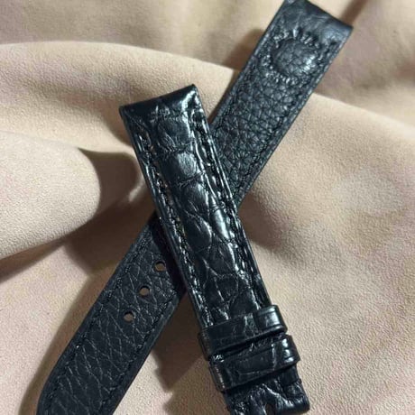 cro-1831  クロコダイル  レザー 腕時計 ベルト ブラック  (ラグ幅18 mm - バックル幅16 mm)