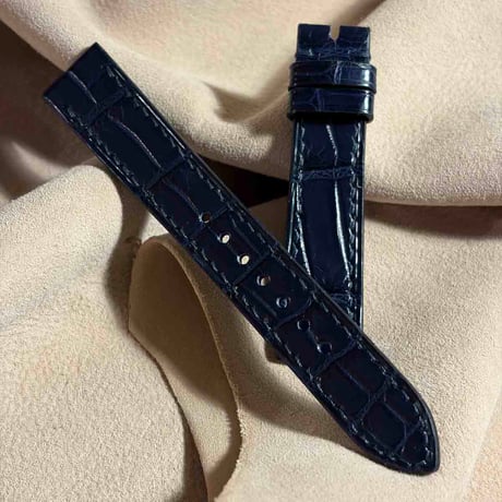 cro-2117  クロコダイル  腕時計ベルト ネイビー　(ラグ幅18 mm - バックル幅16 mm)