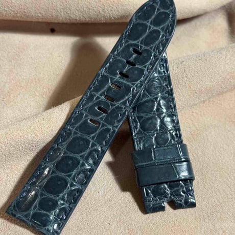 cro-1813  クロコダイル  レザー 腕時計 ベルト ブルーグレー  (ラグ幅24 mm - バックル幅22 mm)