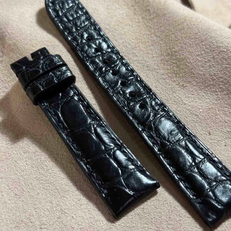 cro-1810  クロコダイル  レザー 腕時計 ベルト ブラック  (ラグ幅19 mm - バックル幅16 mm)