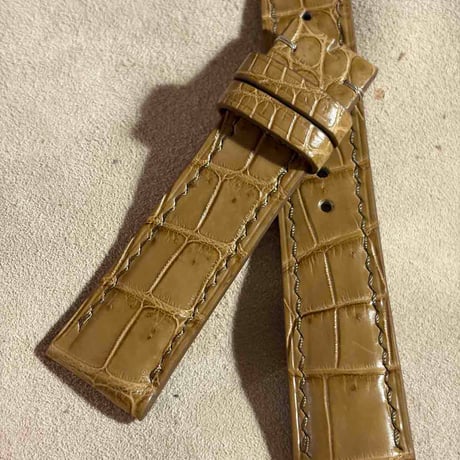 cro-2122  クロコダイル  腕時計ベルト コーヒーブラウン (ラグ幅20 mm - バックル幅18 mm)