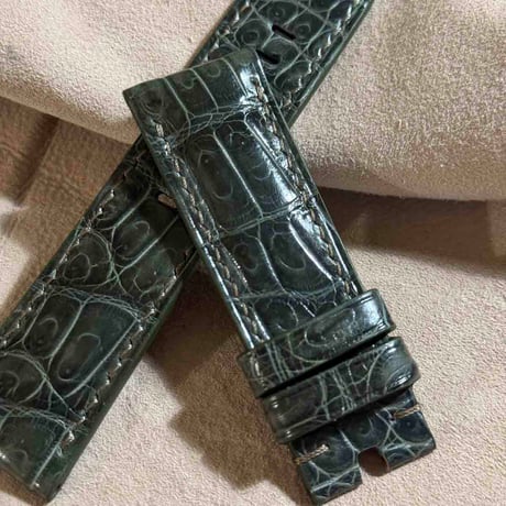 cro-1851  クロコダイル グロス仕上げ レザー 腕時計 ベルト オリーブグリーン  (ラグ幅24 mm - バックル幅22 mm)