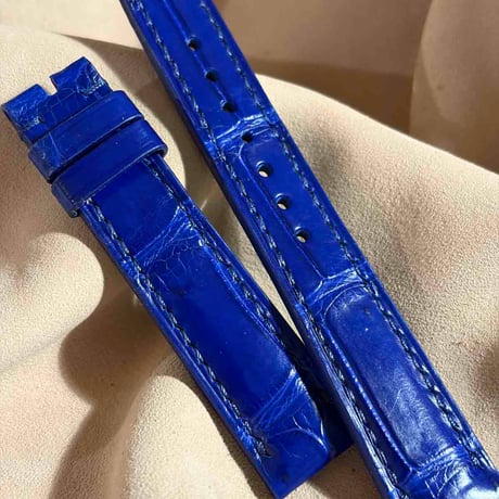 cro-2019  クロコダイル  腕時計ベルト コバルトブルー (ラグ幅18 mm - バックル幅16 mm)