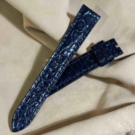 cro-1874  クロコダイル  腕時計 ベルト ネイビー  (ラグ幅19 mm - バックル幅16 mm)