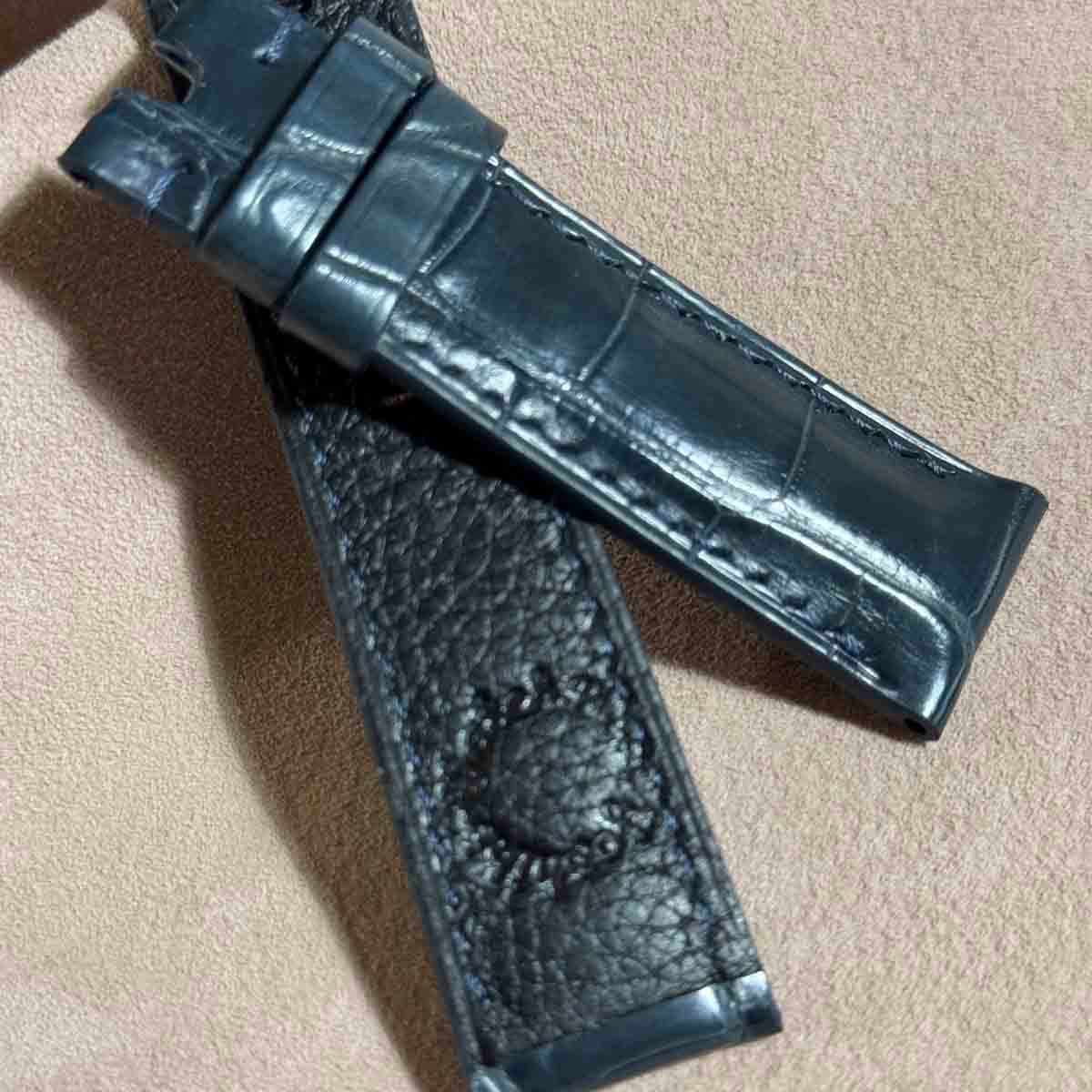 cro-1825 クロコダイル レザー 腕時計 ベルト ブルーグレー (ラグ幅22