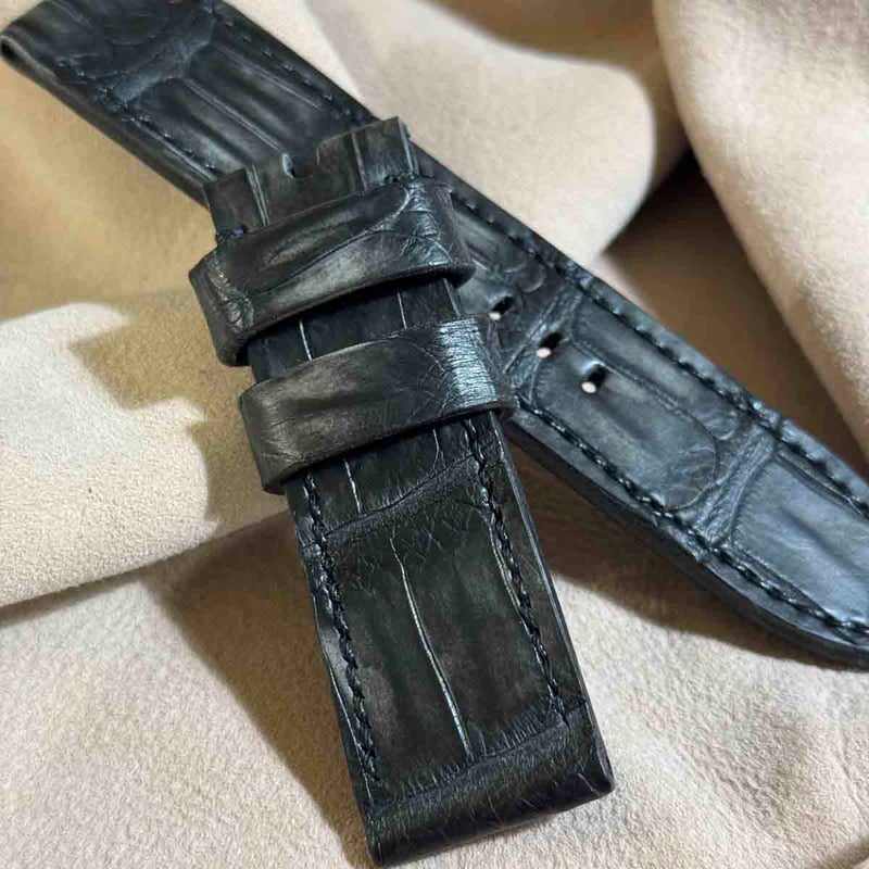 exh-43 墨染めクロコダイル 腕時計ベルト (ラグ幅24mm - バックル幅