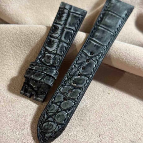 cro-1839  ヌバッククロコダイル  レザー 腕時計 ベルト ブラック  (ラグ幅21 mm - バックル幅18 mm)
