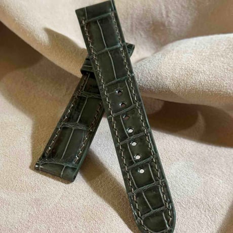 cro-1955  クロコダイル   腕時計 ベルト  オリーブ  (ラグ幅20 mm - バックル幅18 mm)