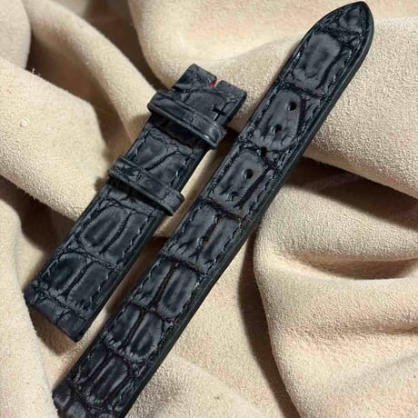 cro-2076  ヌバック クロコダイル  腕時計ベルト ブラック　(ラグ幅20 mm - バックル幅18 mm)