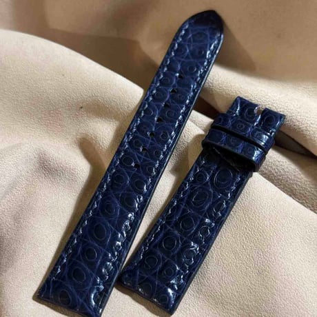 cro-1868  クロコダイル  腕時計 ベルト ネイビー  (ラグ幅20 mm - バックル幅18 mm)