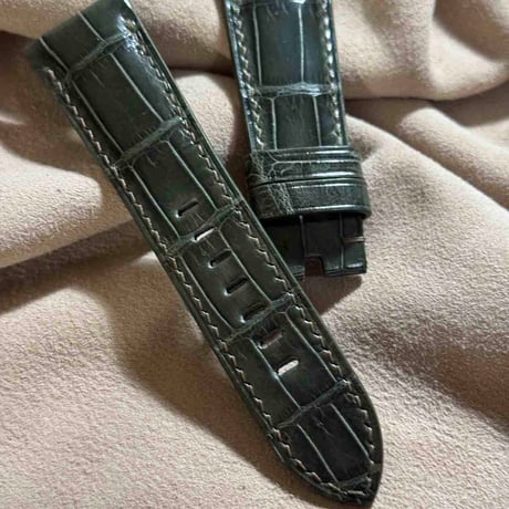 cro-1862  クロコダイル グロス仕上げ レザー 腕時計 ベルト オリーブグリーン  (ラグ幅26 mm - バックル幅22 mm)