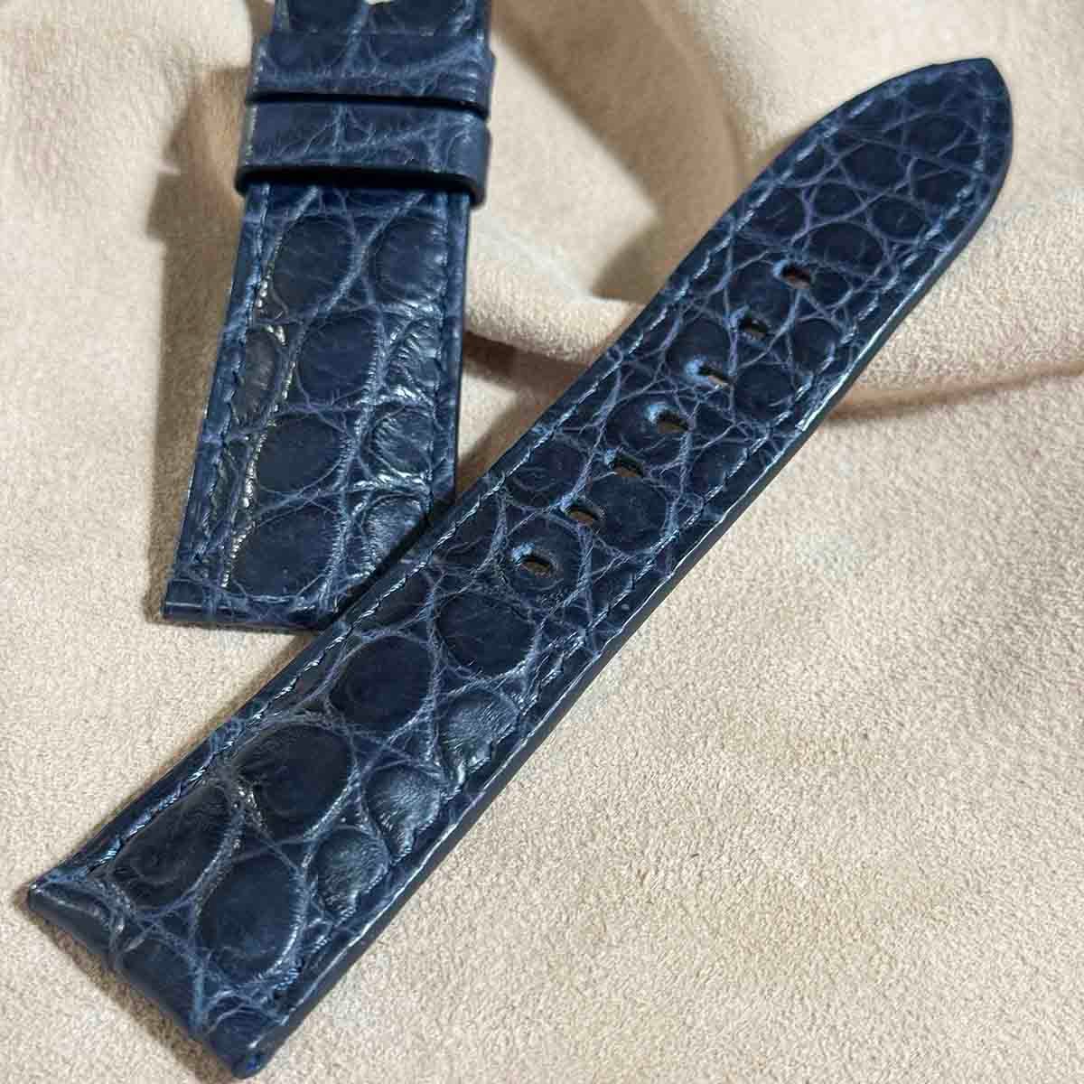 cro-1548 クロコダイル レザー 腕時計 ベルト ネイビー (ラグ幅26 mm  