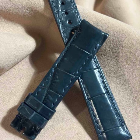 cro-1833  クロコダイル  レザー 腕時計 ベルト ブルーグレー  (ラグ幅18 mm - バックル幅16 mm)