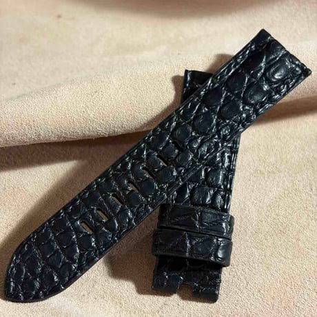 cro-2015  クロコダイル  腕時計ベルト ブラック (ラグ幅22 mm - バックル幅20 mm)
