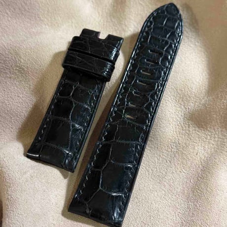 cro-1870  クロコダイル  腕時計 ベルト ブラック  (ラグ幅24 mm - バックル幅22 mm)