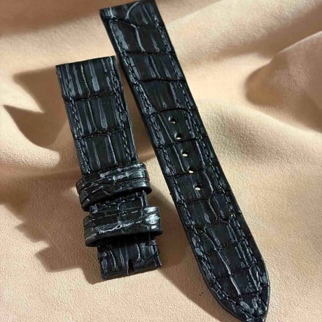 exh-52 ブライドルブラック クロコダイル 腕時計ベルト  (ラグ幅20mm - バックル幅18mm)