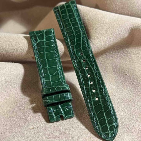 cro-1856  クロコダイル グロス仕上げ レザー 腕時計 ベルト グリーン  (ラグ幅20 mm - バックル幅18 mm)