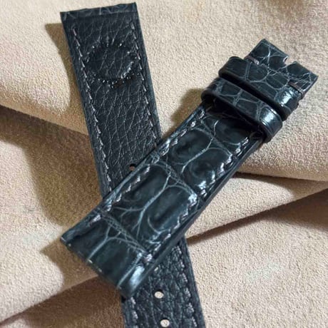 cro-1877  クロコダイル  腕時計 ベルト ダークグレー  (ラグ幅21 mm - バックル幅18 mm)