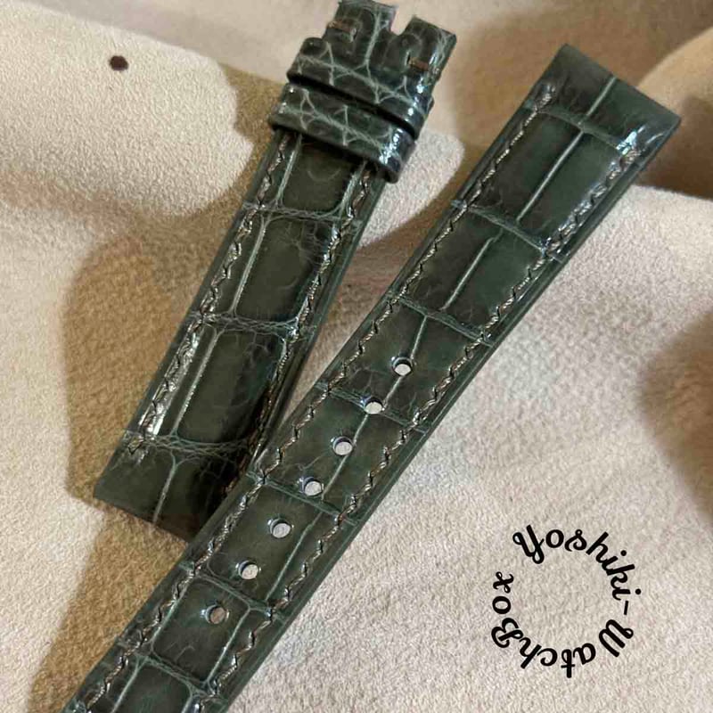 cro-1937 クロコダイル 腕時計 ベルト グロス仕上げ オリーブ