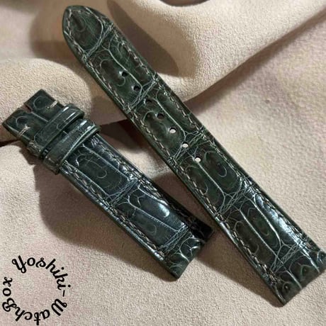 cro-1855  クロコダイル グロス仕上げ レザー 腕時計 ベルト オリーブグリーン  (ラグ幅20 mm - バックル幅18 mm)