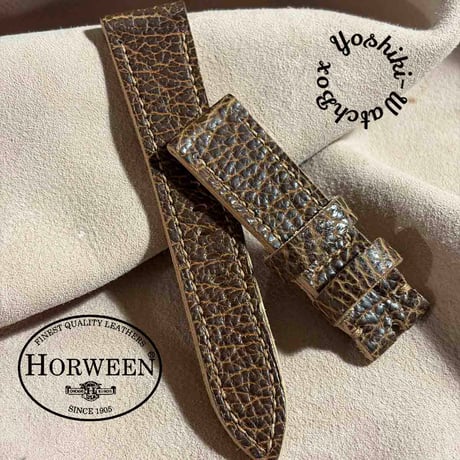 hor-259 HORWEEN バイソンレザー / ブラウン 腕時計ベルト (ラグ22mm - バックル幅20mm)
