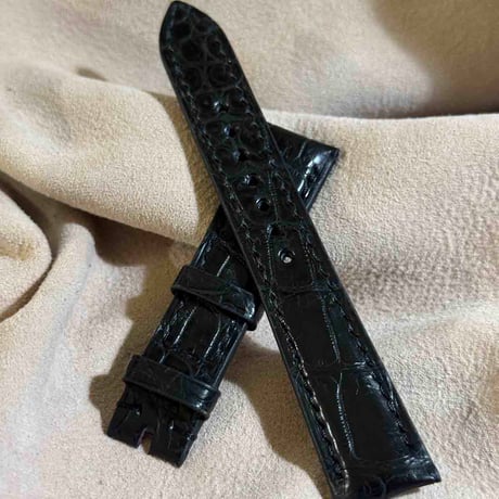 cro-1943  クロコダイル   腕時計 ベルト  ブラック  (ラグ幅19 mm - バックル幅16 mm)