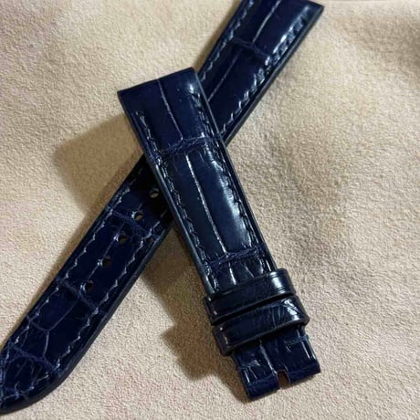 cro-1888  クロコダイル   腕時計 ベルト ネイビー  (ラグ幅19 mm - バックル幅16 mm)