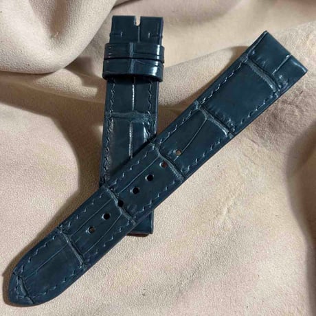 cro-1804  クロコダイル  レザー 腕時計 ベルト ブルーグレー  (ラグ幅20 mm - バックル幅18 mm)