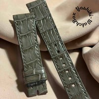 cro-2088  クロコダイル  腕時計ベルト オリーブ　(ラグ幅19 mm - バックル幅16 mm)