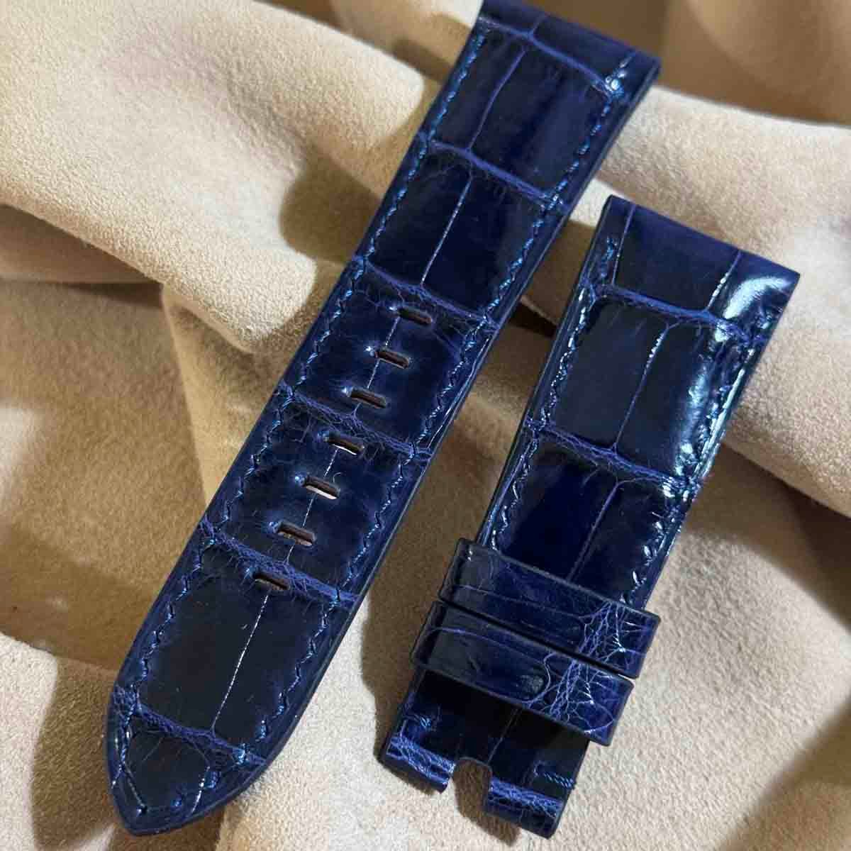 cro-1642 クロコダイル 腕時計ベルト アイボリ（グロス仕上） ラグ幅24 cro-1939 クロコダイル 腕時計 ベルト グロス仕上げ ブルー (ラグ幅26