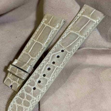 cro-1919  クロコダイル   腕時計 ベルト グロス仕上げ ベージュ  (ラグ幅21 mm - バックル幅18 mm)