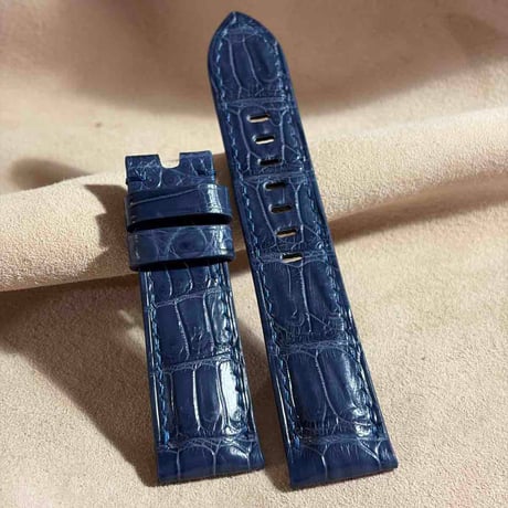 cro-2014  クロコダイル  腕時計ベルト ネイビー (ラグ幅22 mm - バックル幅20 mm)
