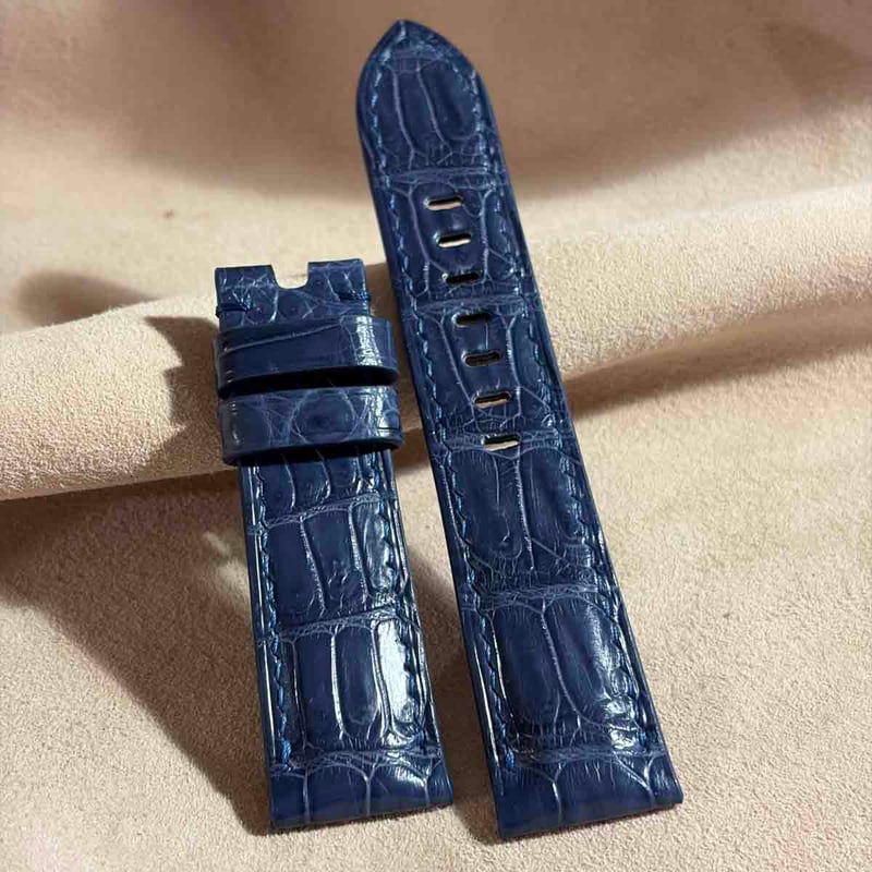cro-2014 クロコダイル 腕時計ベルト ネイビー (ラグ幅22 mm