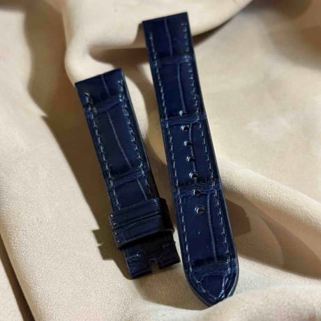cro-1882  クロコダイル  腕時計 ベルト ネイビー  (ラグ幅18 mm - バックル幅16 mm)
