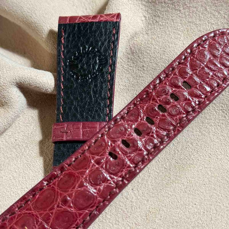 cro-1550 クロコダイル レザー 腕時計 ベルト レッドプルーン (ラグ幅