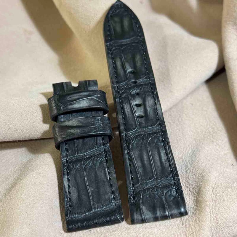 exh-43 墨染めクロコダイル 腕時計ベルト (ラグ幅24mm