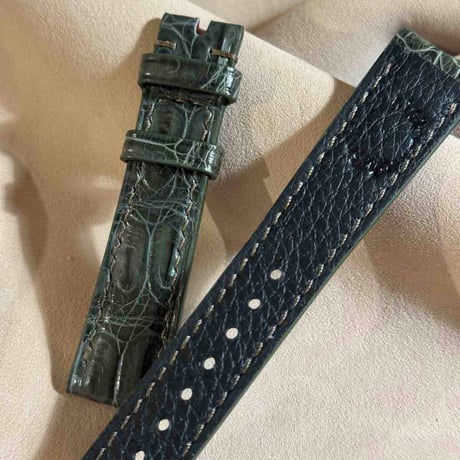 cro-1844  クロコダイル グロス仕上げ レザー 腕時計 ベルト オリーブグリーン  (ラグ幅19 mm - バックル幅16 mm)