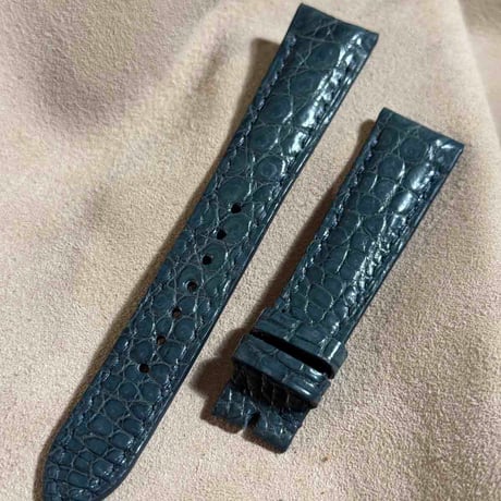 cro-1809  クロコダイル  レザー 腕時計 ベルト ブルーグレー  (ラグ幅19 mm - バックル幅16 mm)