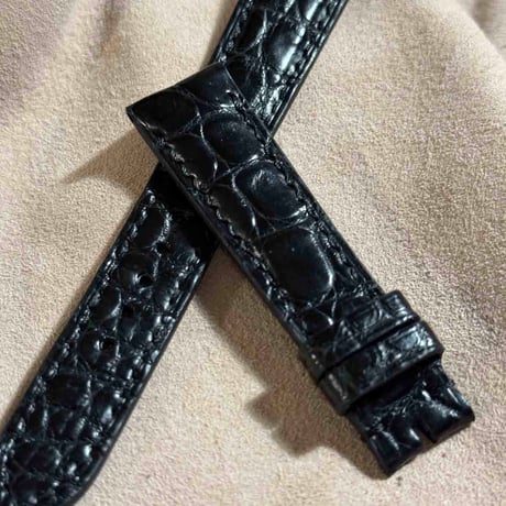 cro-1810  クロコダイル  レザー 腕時計 ベルト ブラック  (ラグ幅19 mm - バックル幅16 mm)