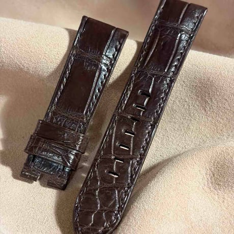 cro-2011  クロコダイル  腕時計ベルト ダークブラウン (ラグ幅22 mm - バックル幅20 mm)