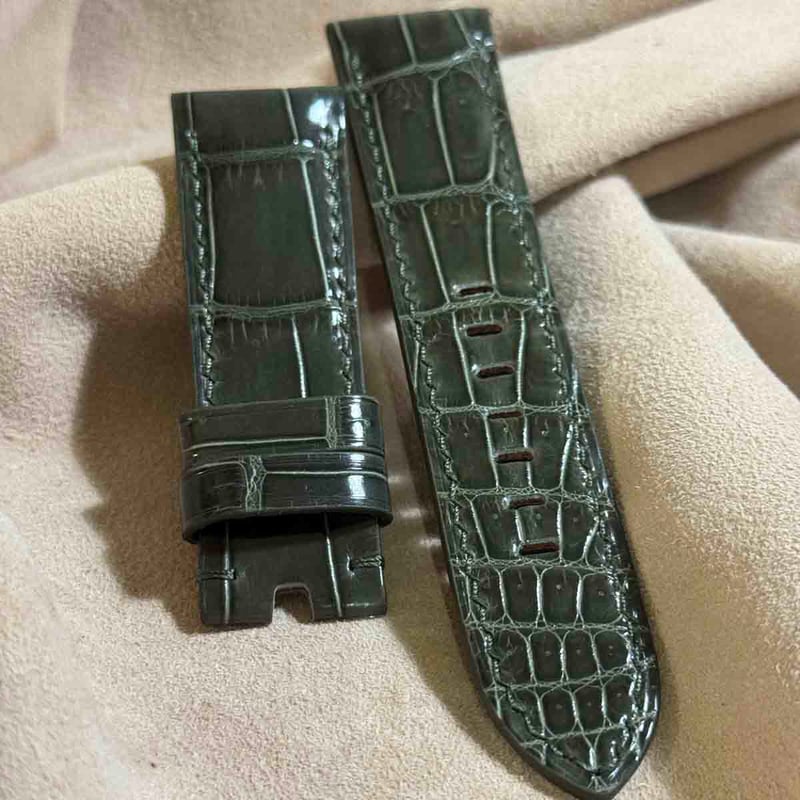 cro-1927 クロコダイル 腕時計 ベルト グロス仕上げ オリーブ