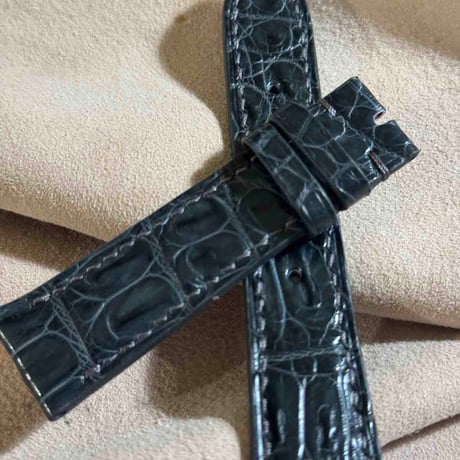 cro-1877  クロコダイル  腕時計 ベルト ダークグレー  (ラグ幅21 mm - バックル幅18 mm)