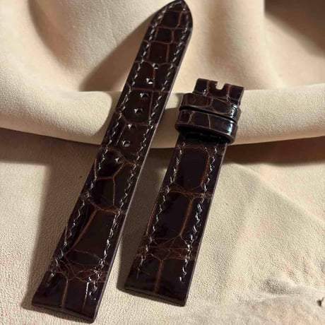 cro-1990  クロコダイル （グロス仕上げ） 腕時計 ベルト ダークブラウン  (ラグ幅19 mm - バックル幅 16 mm)