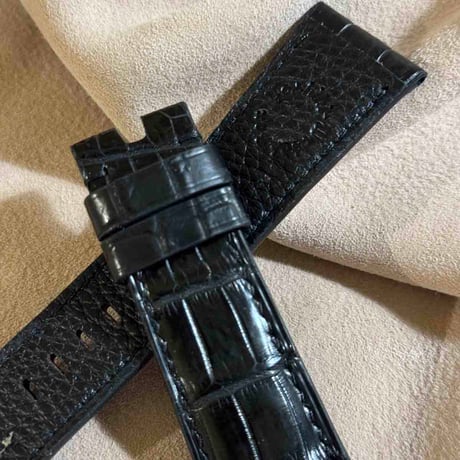 cro-1912  クロコダイル   腕時計 ベルト ブラック  (ラグ幅26 mm - バックル幅22 mm)