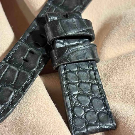 exh-62 墨染め クロコダイル 腕時計ベルト  (ラグ幅24mm - バックル幅22mm)