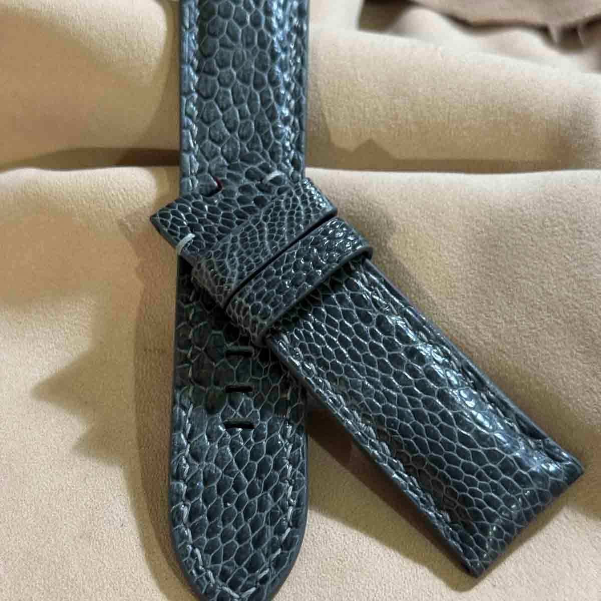 ost-422 オーストリッチレザー 腕時計ベルト グレー (ラグ幅24mm