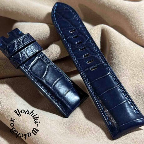 cro-1717 クロコダイル 腕時計ベルト ネイビー ラグ幅24mm