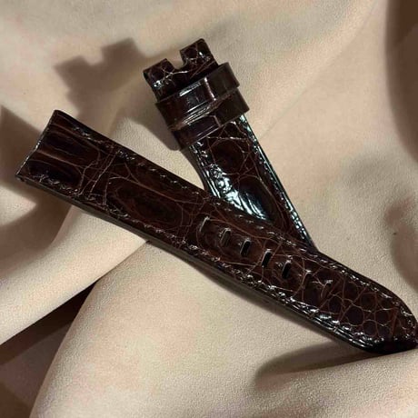 cro-1988  クロコダイル（グロス仕上）  腕時計 ベルト ダークブラウン  (ラグ幅22 mm - バックル幅 20 mm)