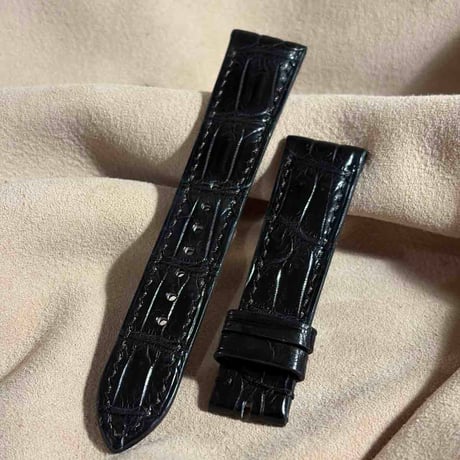 cro-2140  クロコダイル  腕時計ベルト ブラック (ラグ幅21 mm - バックル幅18 mm)